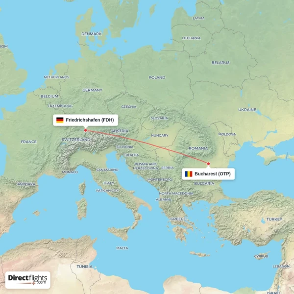 Friedrichshafen - Bucharest direct flight map
