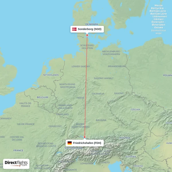 Friedrichshafen - Sonderborg direct flight map