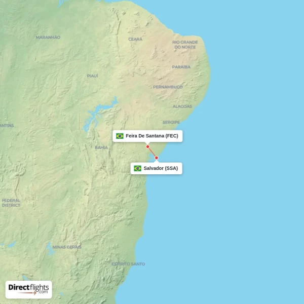 Feira De Santana - Salvador direct flight map