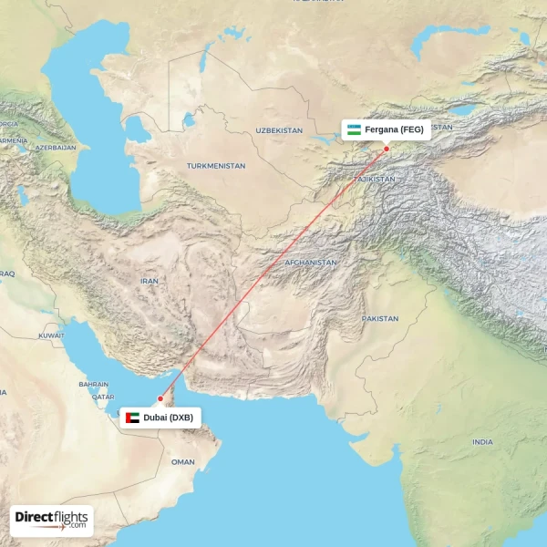 Fergana - Dubai direct flight map
