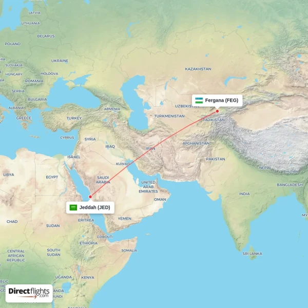 Fergana - Jeddah direct flight map