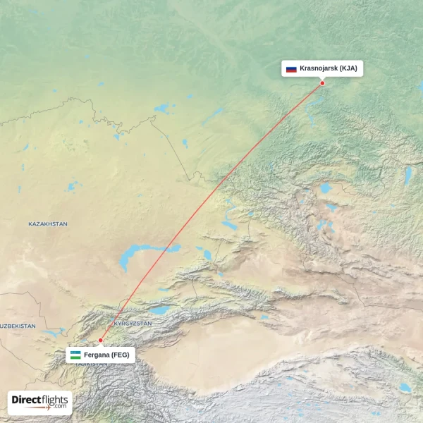 Fergana - Krasnojarsk direct flight map