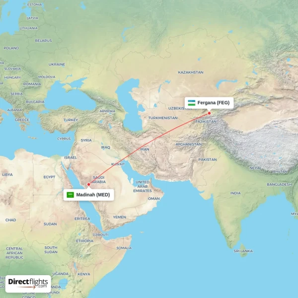 Fergana - Madinah direct flight map