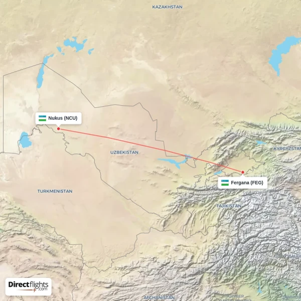 Fergana - Nukus direct flight map
