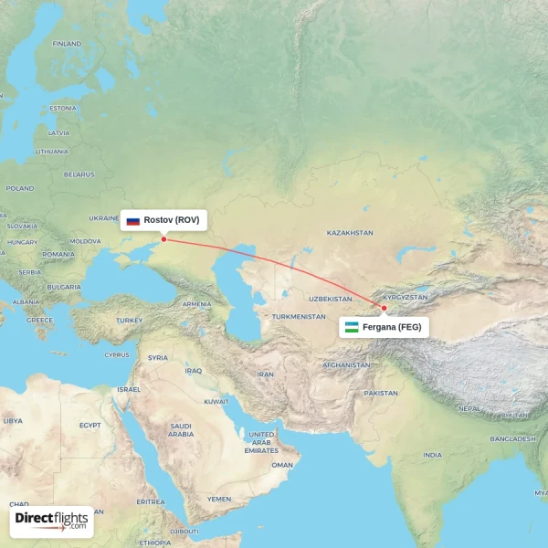 Fergana - Rostov direct flight map