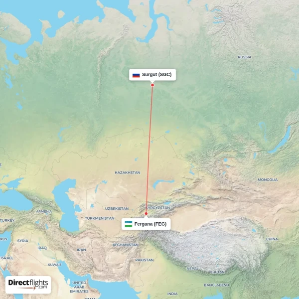 Fergana - Surgut direct flight map