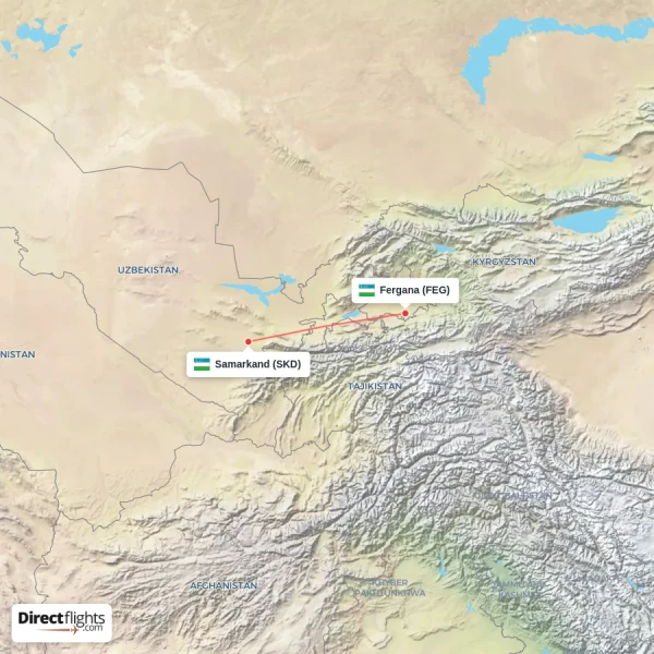 Fergana - Samarkand direct flight map