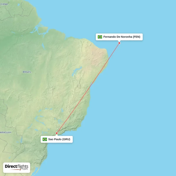 Fernando De Noronha - Sao Paulo direct flight map