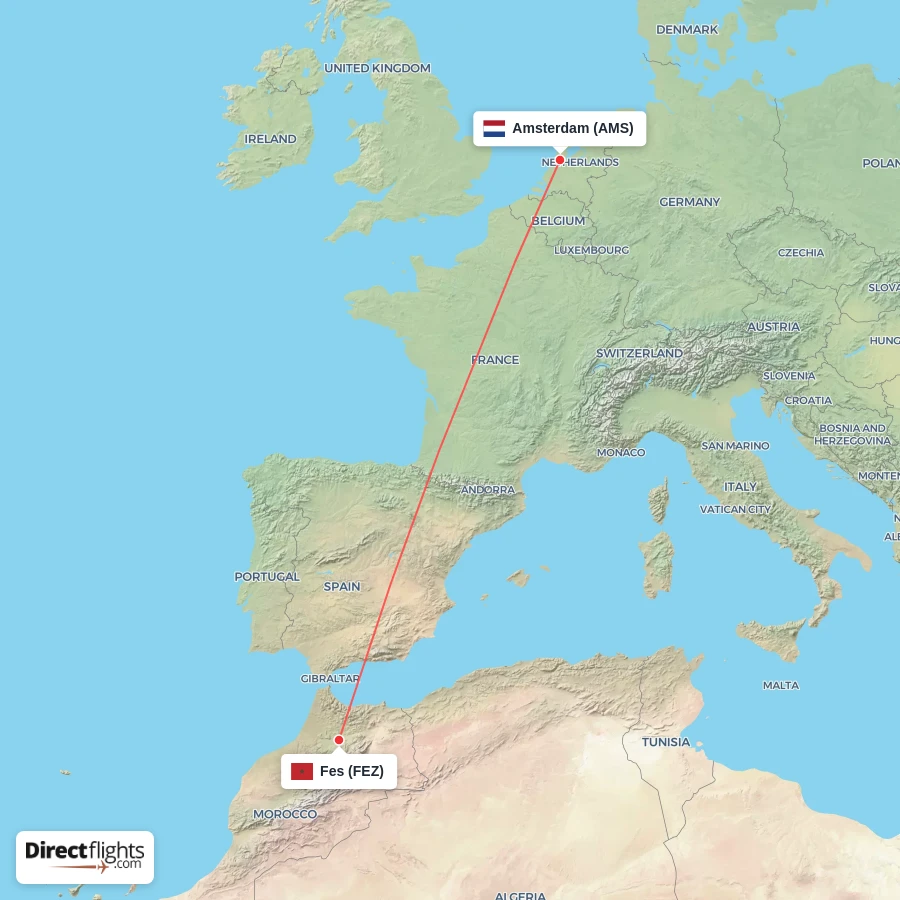 FEZ - AMS route map