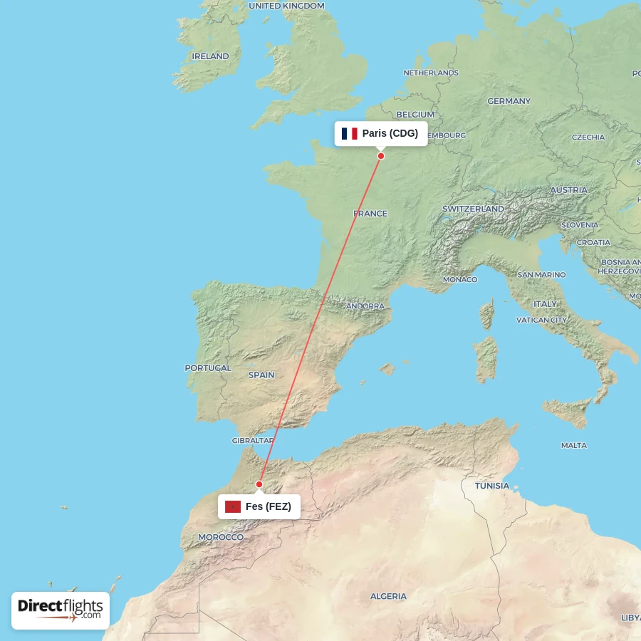 FEZ - CDG route map