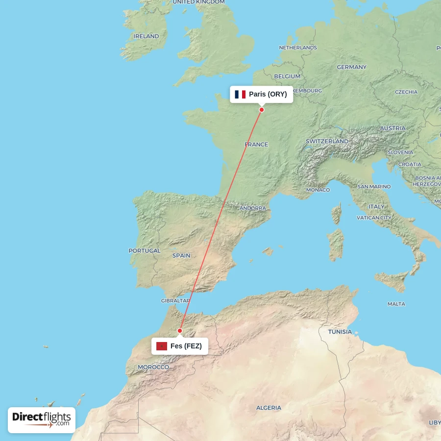 FEZ - ORY route map