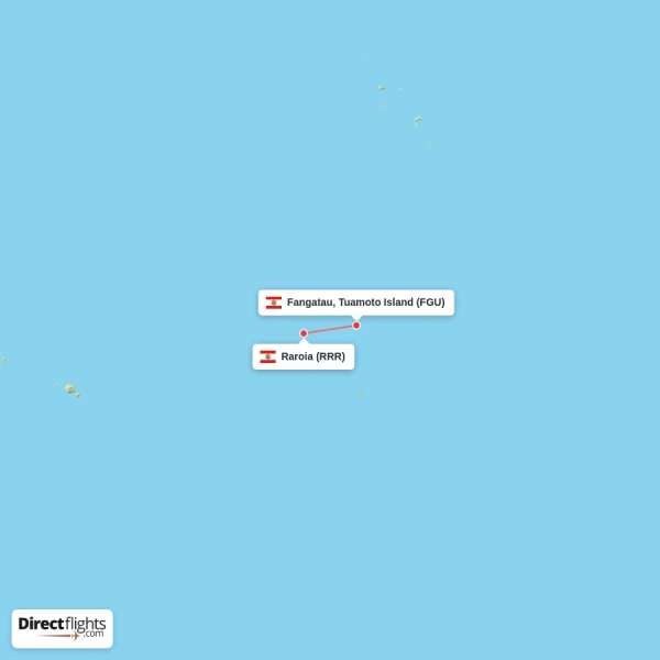 Fangatau, Tuamoto Island - Raroia direct flight map