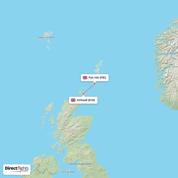 Fair Isle - Kirkwall direct flight map