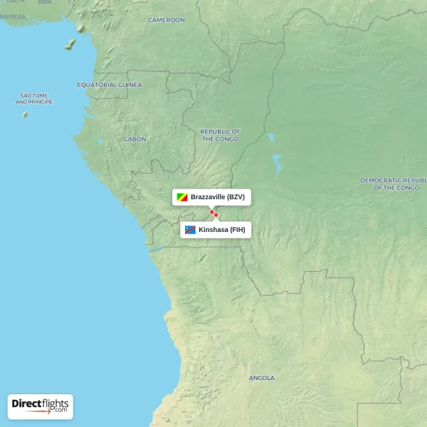 Kinshasa - Brazzaville direct flight map