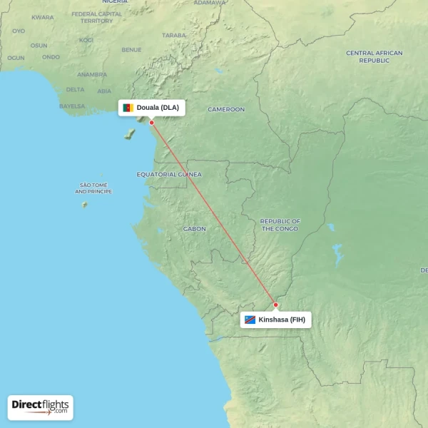 Kinshasa - Douala direct flight map