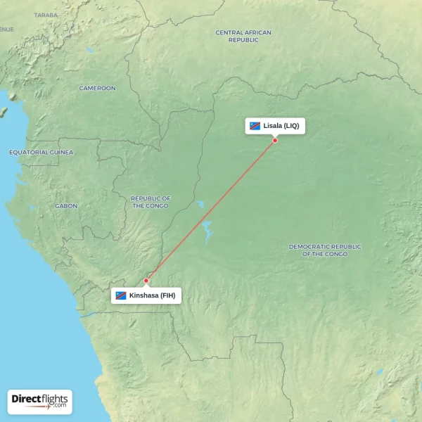 Kinshasa - Lisala direct flight map