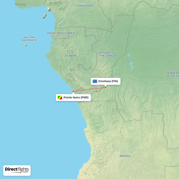 Kinshasa - Pointe Noire direct flight map
