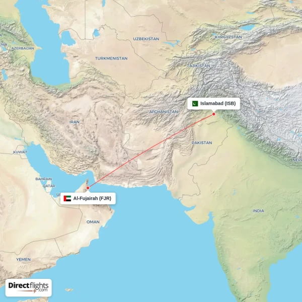 Al-Fujairah - Islamabad direct flight map