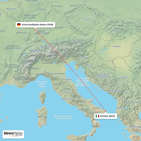 Karlsruhe/Baden-Baden - Brindisi direct flight map
