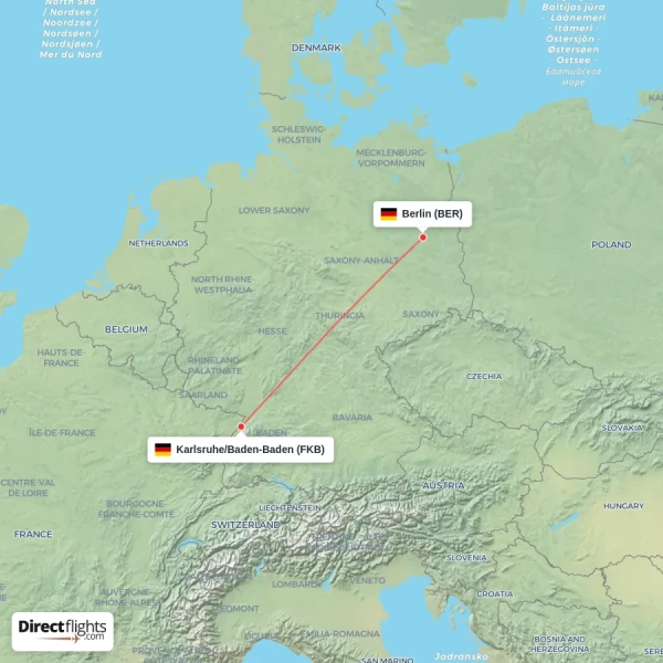 Karlsruhe/Baden-Baden - Berlin direct flight map