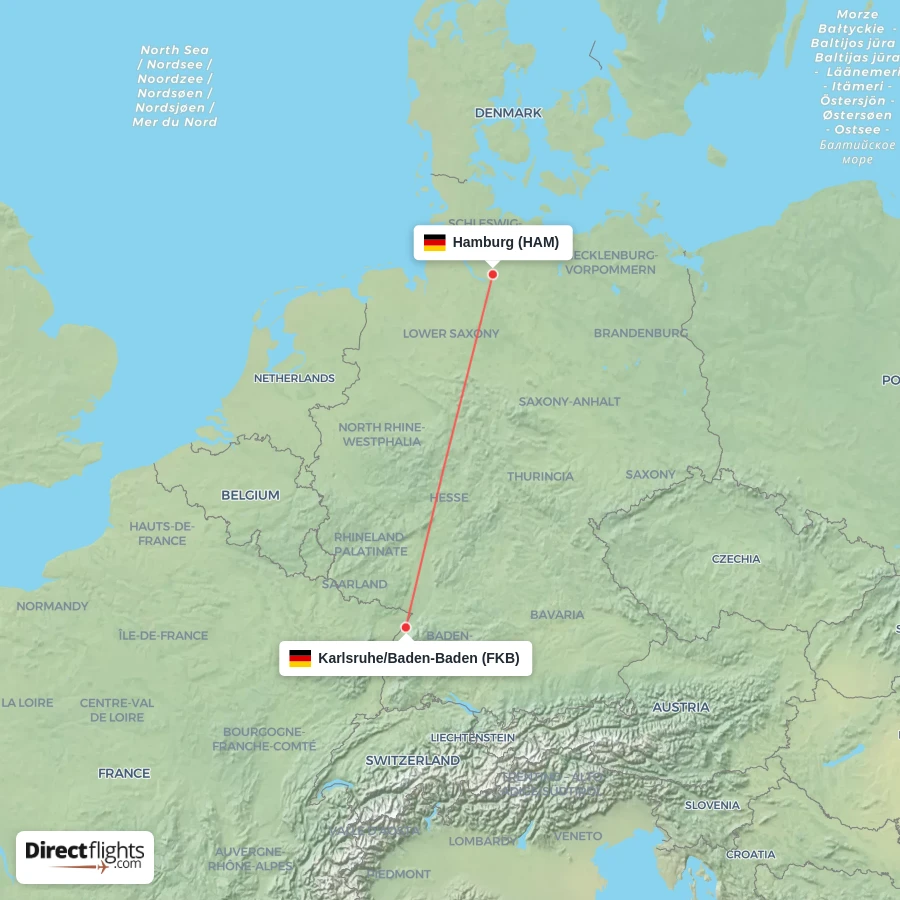 FKB - HAM route map