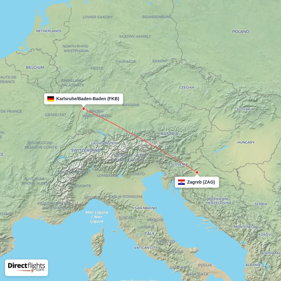 FKB - ZAG route map