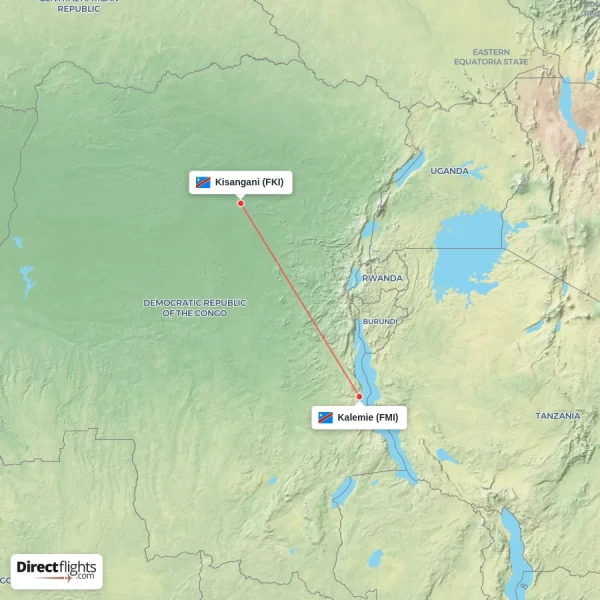 Kisangani - Kalemie direct flight map