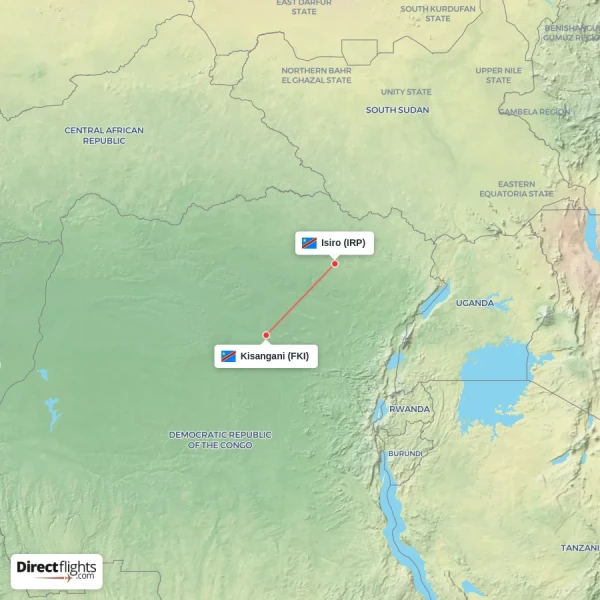 Kisangani - Isiro direct flight map