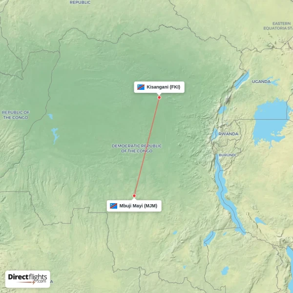 Kisangani - Mbuji Mayi direct flight map