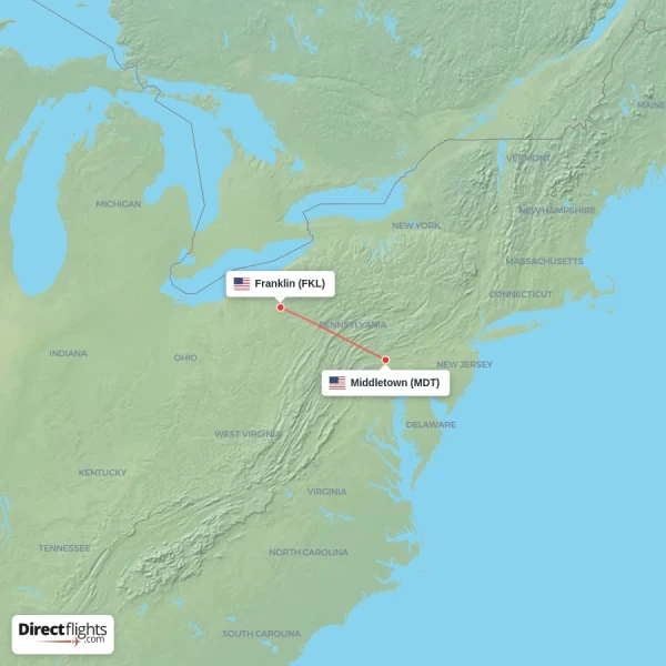 Franklin - Middletown direct flight map