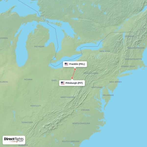 Franklin - Pittsburgh direct flight map
