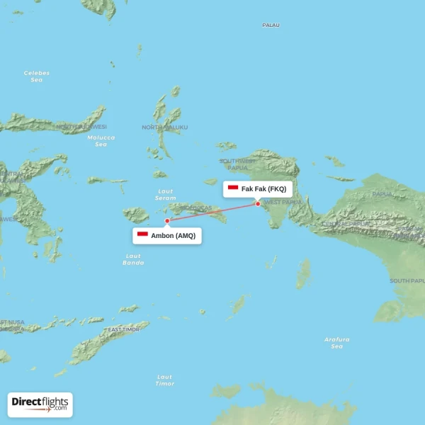 Fak Fak - Ambon direct flight map