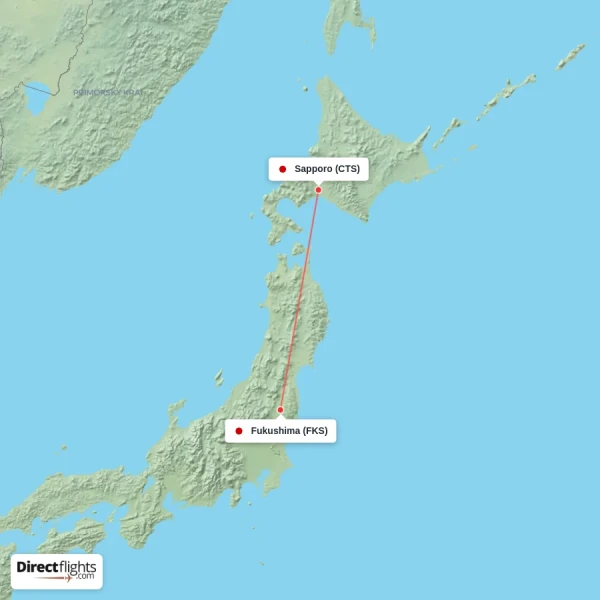 Fukushima - Sapporo direct flight map