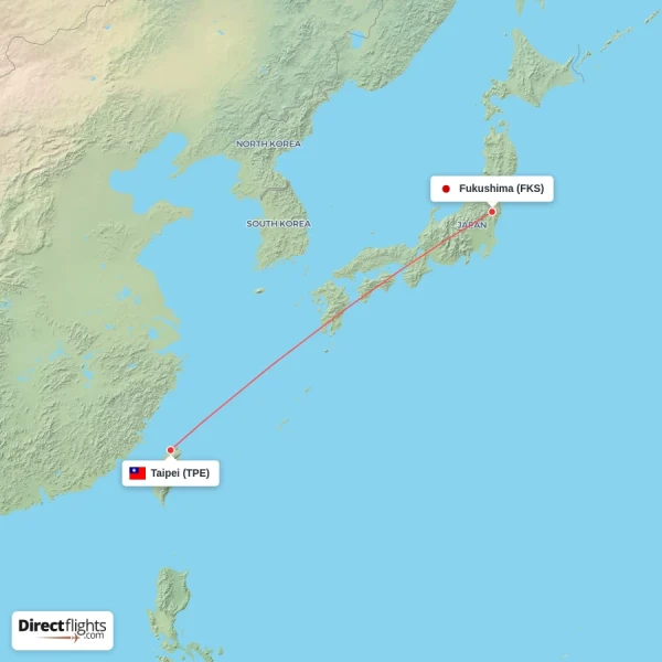Fukushima - Taipei direct flight map