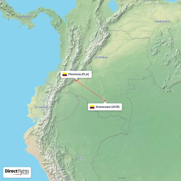 Florencia - Araracuara direct flight map