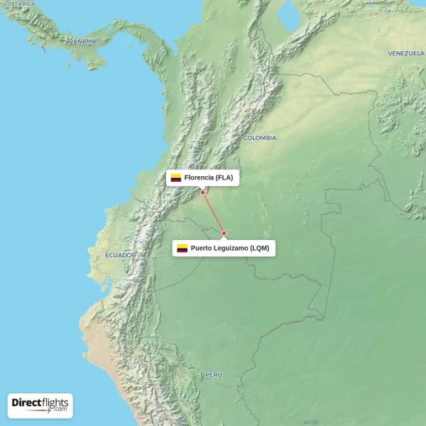 Florencia - Puerto Leguizamo direct flight map