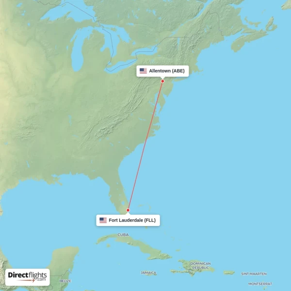 Fort Lauderdale - Allentown direct flight map