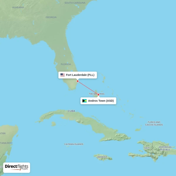 Fort Lauderdale - Andros Town direct flight map