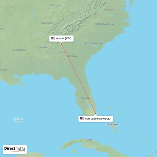Fort Lauderdale - Atlanta direct flight map