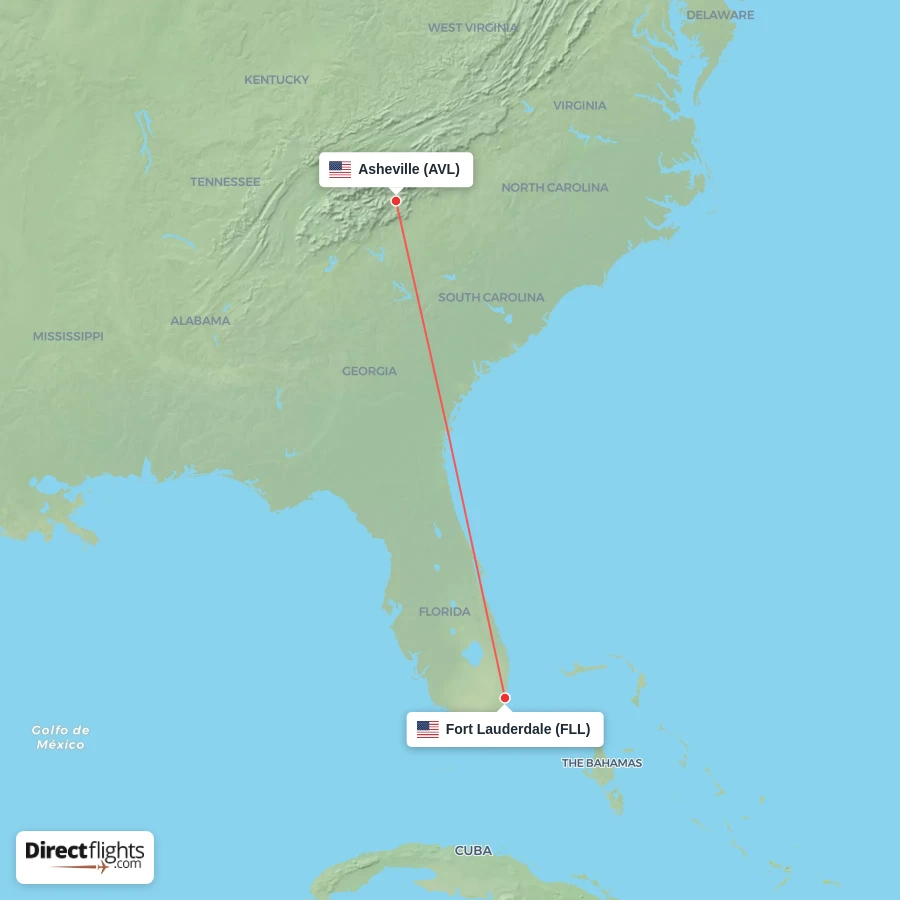 FLL - AVL route map