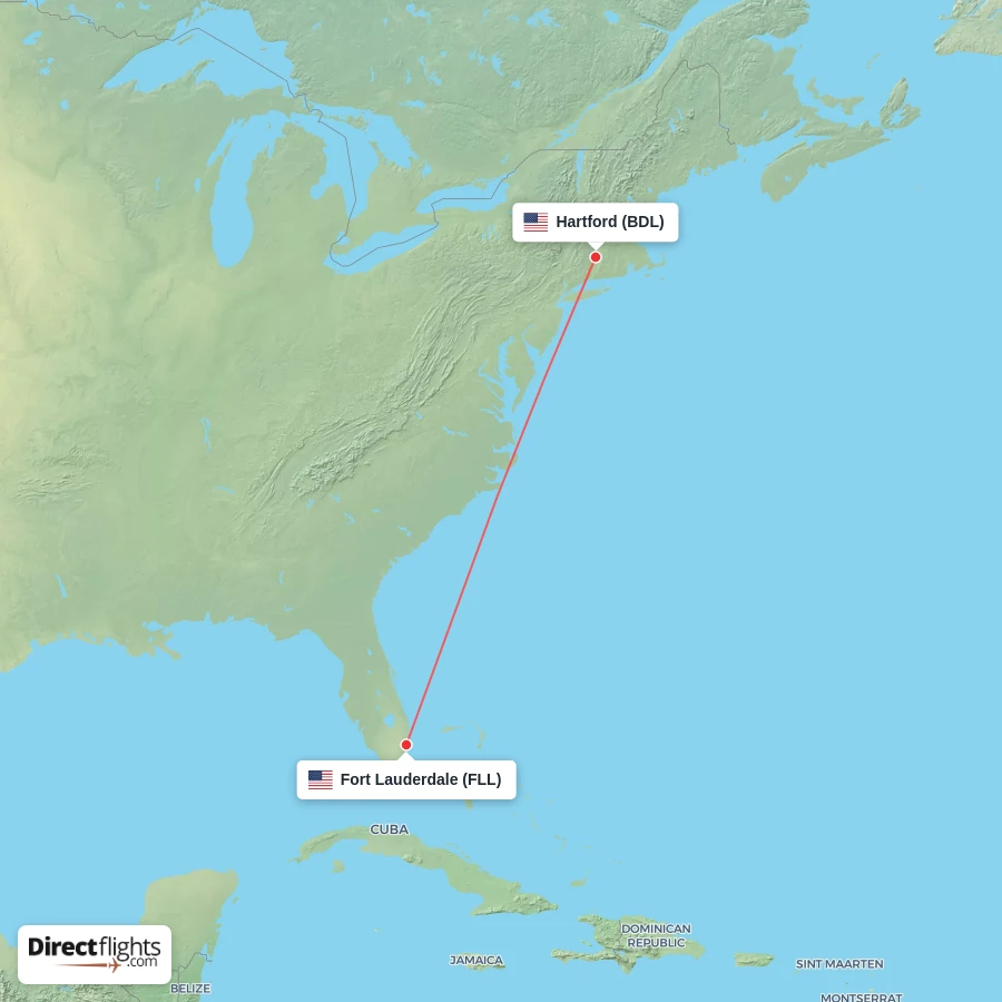 FLL - BDL route map