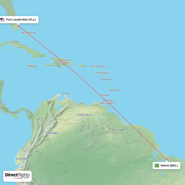 Fort Lauderdale - Belem direct flight map