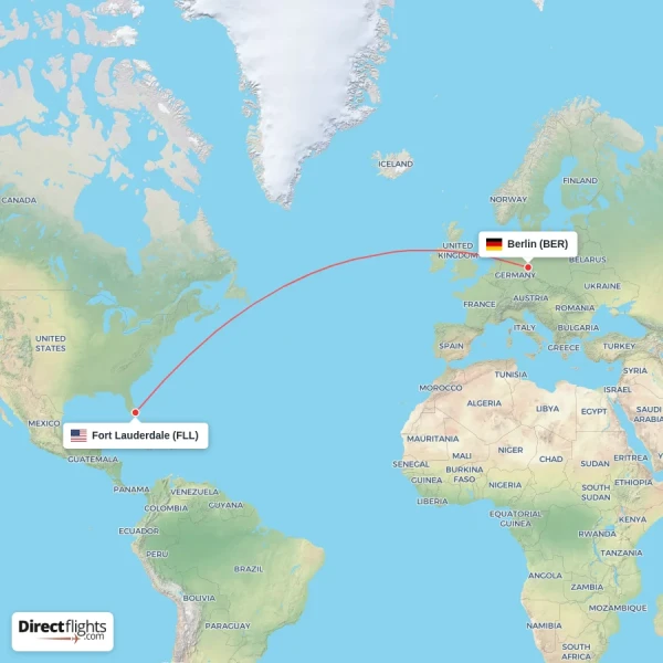 Fort Lauderdale - Berlin direct flight map