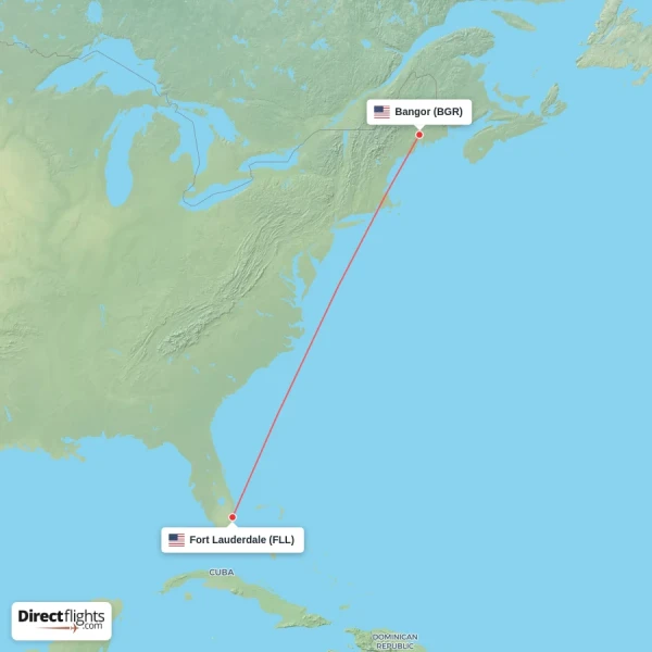 Fort Lauderdale - Bangor direct flight map