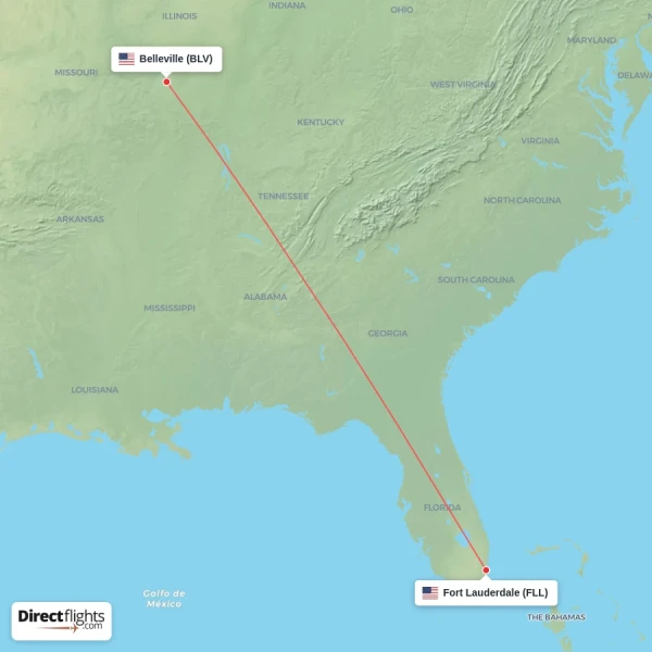 Fort Lauderdale - Belleville direct flight map