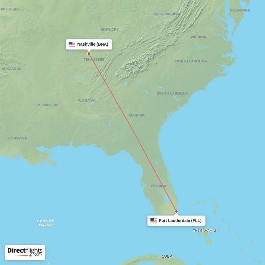 FLL - BNA route map