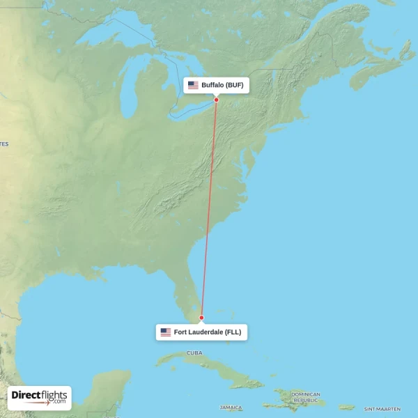 Fort Lauderdale - Buffalo direct flight map