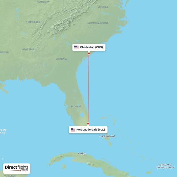 Fort Lauderdale - Charleston direct flight map