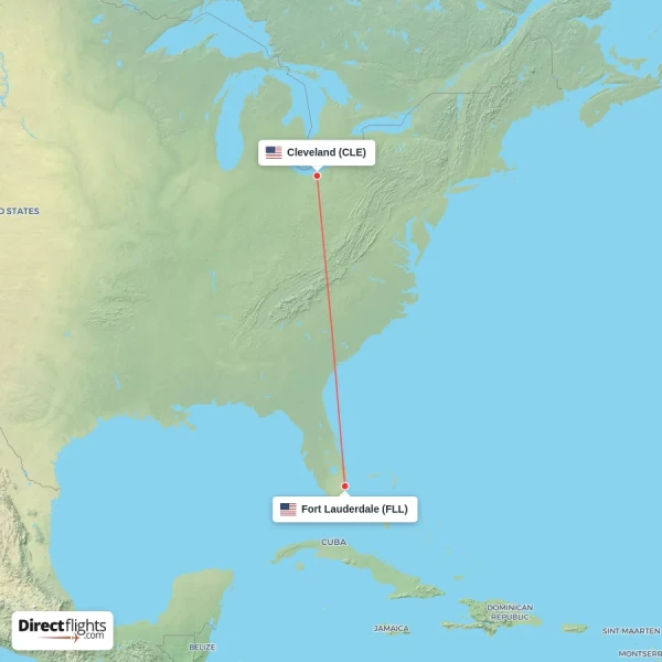 Fort Lauderdale - Cleveland direct flight map