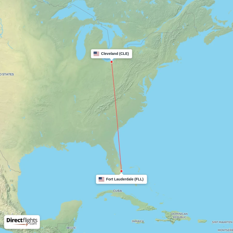 FLL - CLE route map